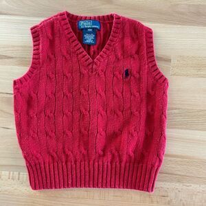 Polo Ralph Lauren 18 Months Red Sweater Vest 100% Cotton Holiday Christmas